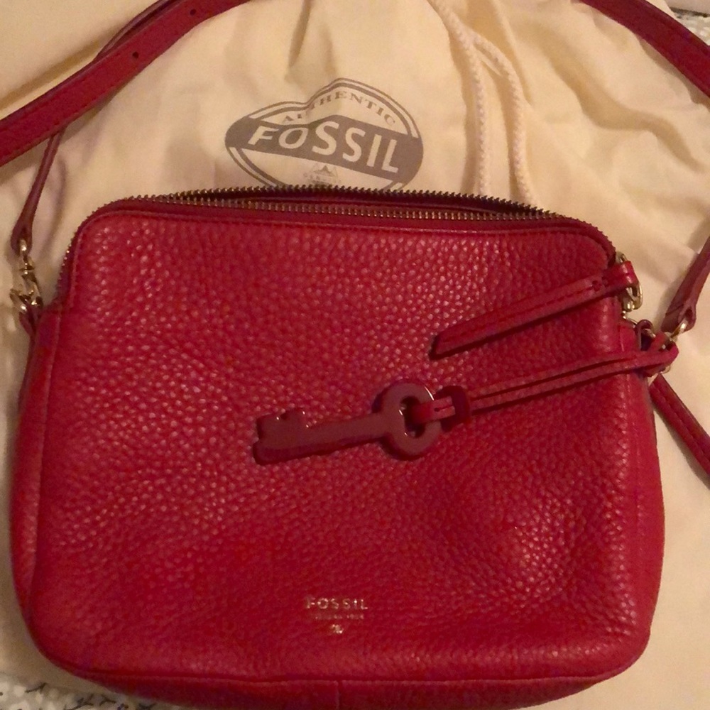 Fossil Red Leather Sydney Crossbody